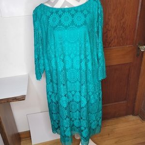 Womans Jessica Howard Lacy Dress GREEN not Teal Elbow Sleeves Size 24W